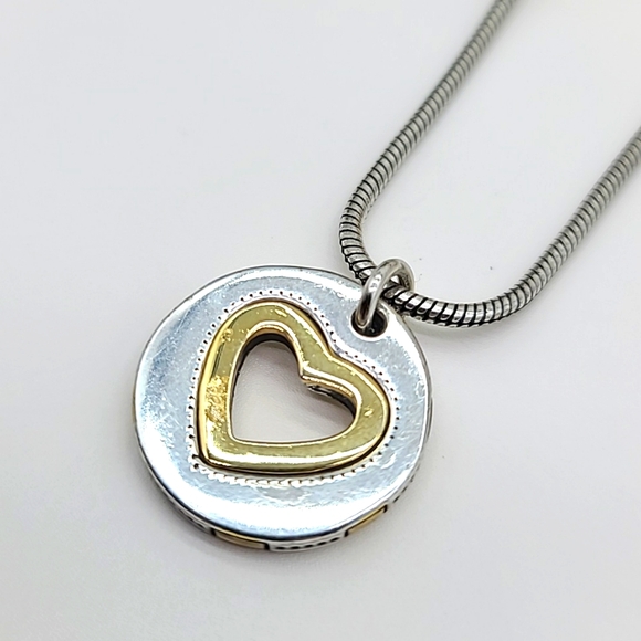 Brighton "DEJA VU" Heart Two-Tone Reversible Pendant w Cut-Out & Dots 💛 - Picture 1 of 11